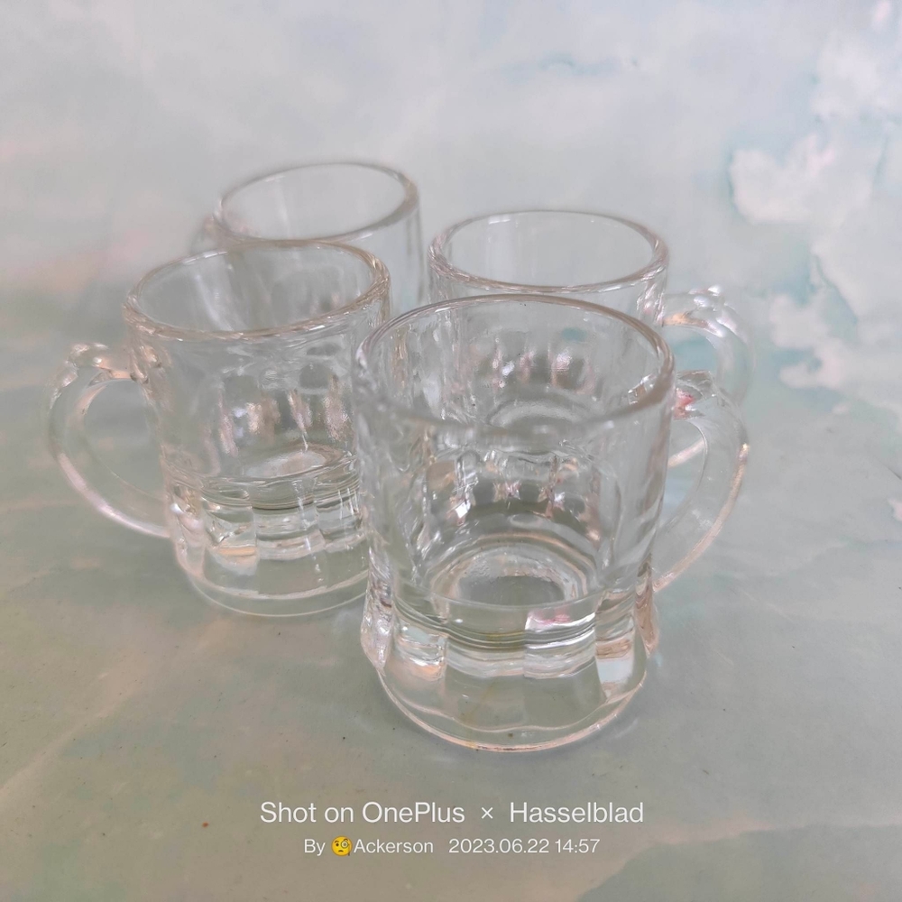 Vintage Federal Glass Mini Beer Stein Shot Glass set of 4 Mid Century Barware
